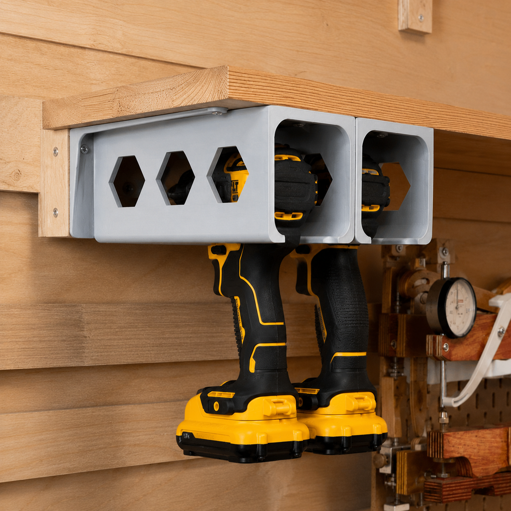 Universal Cordless Drill Holder | 35mm, 40mm & Wide Under-Shelf Tool Mount