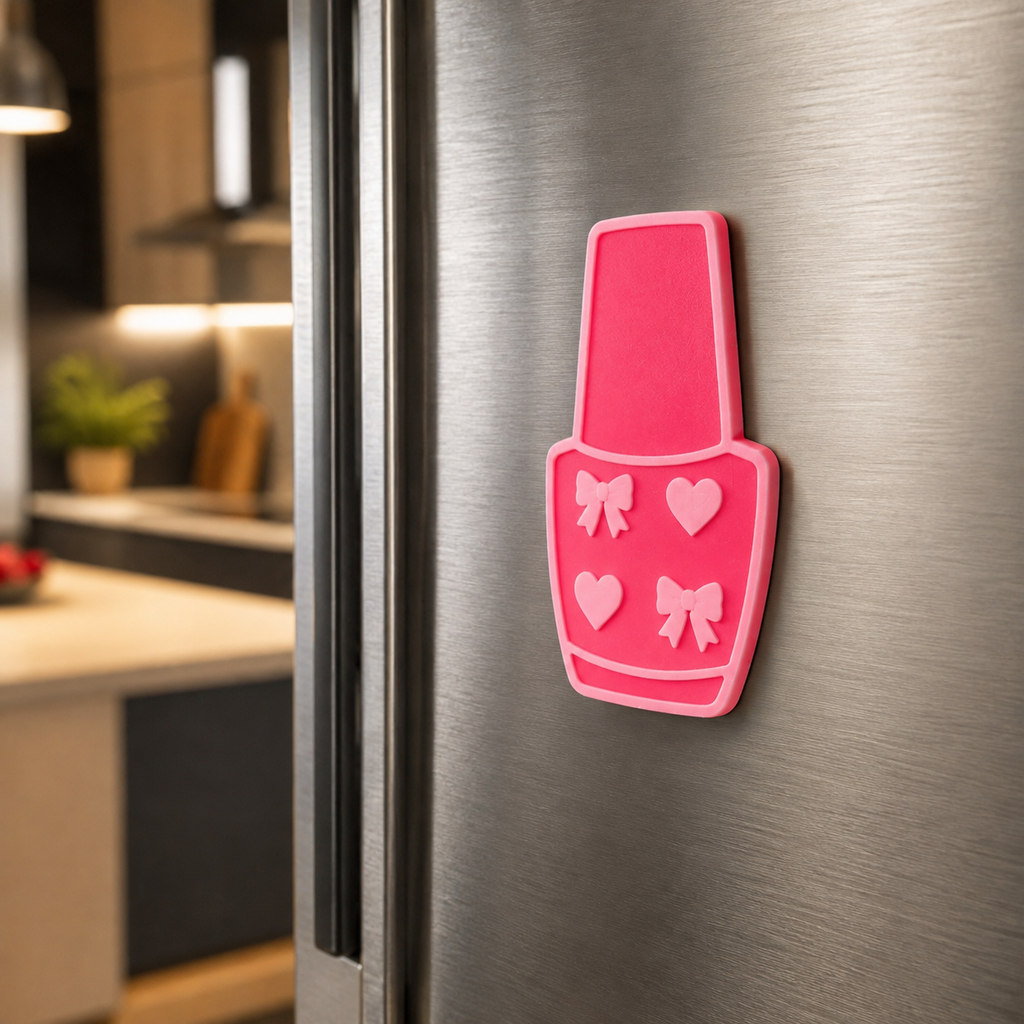 Hot pink can tab opener fridge magnet with light pink bow and heart details