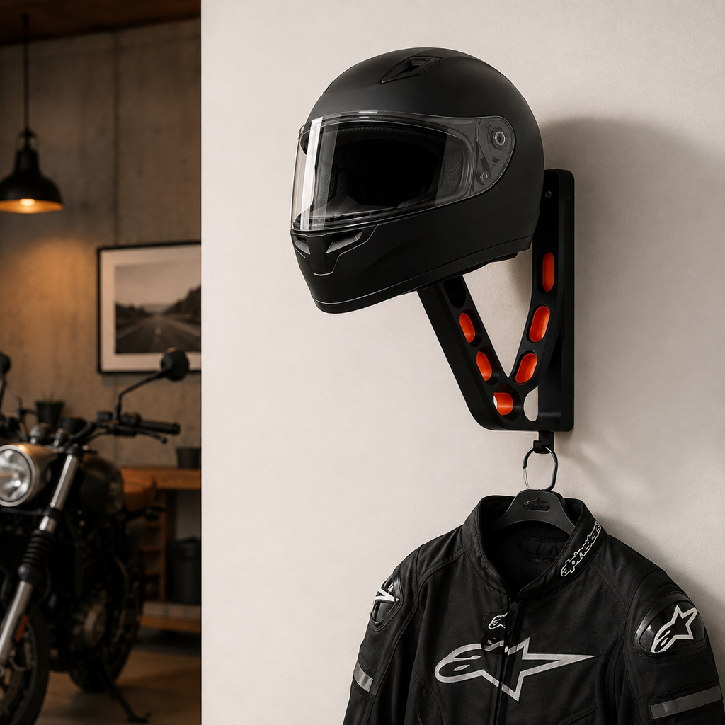 NAMVEXO helmet hanger wall mount with one integrated hook for a jacket hanger or keys