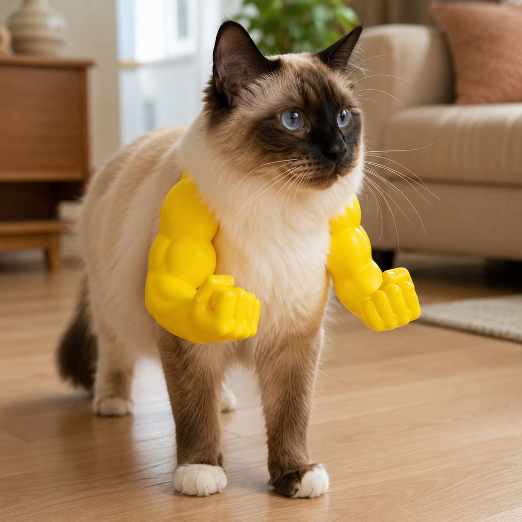 Funny pet muscle arms costume lifestyle photo