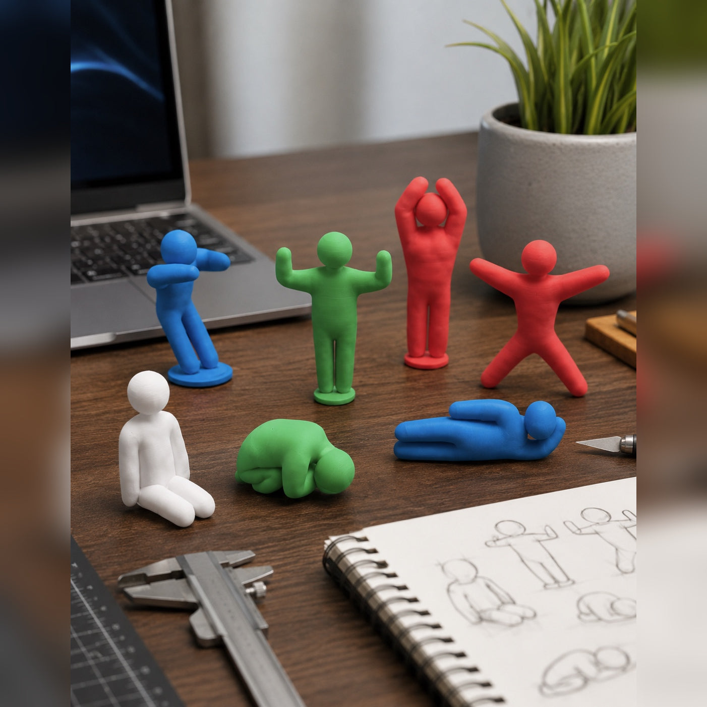 Meccha Chameleon figurine set, 3D printed gaming figures in eight pose collection