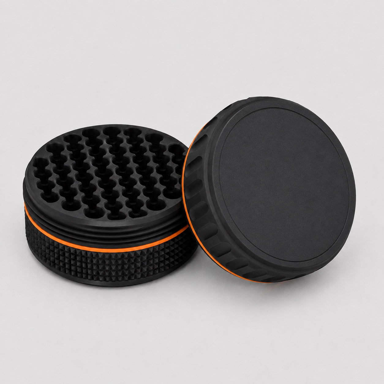 Black ammo storage container with plain lid