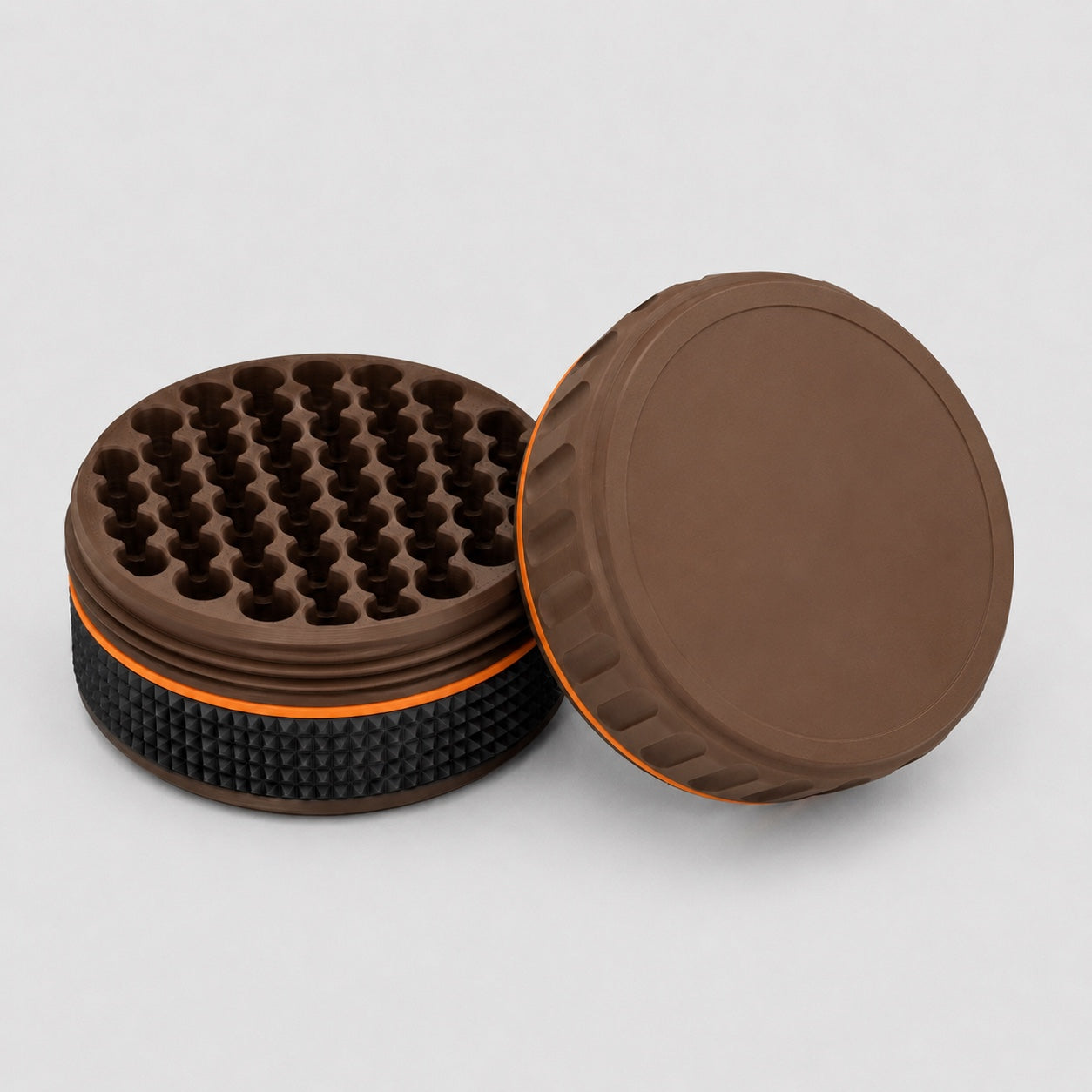 Brown ammo storage container with plain lid