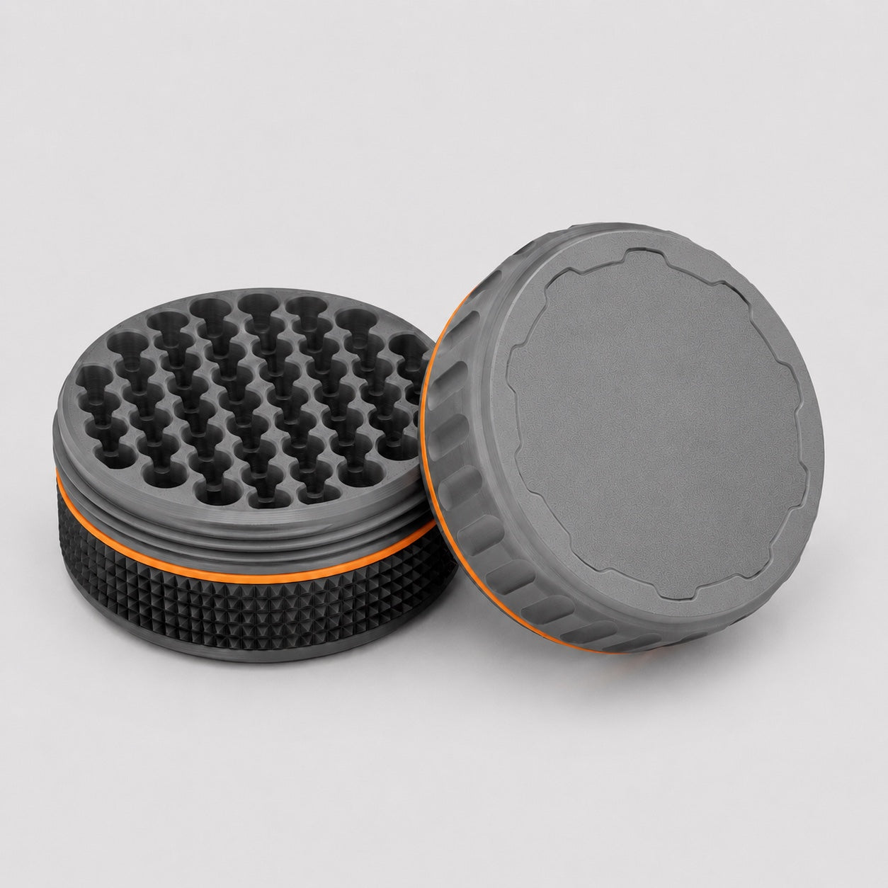 Gray ammo storage container with plain lid