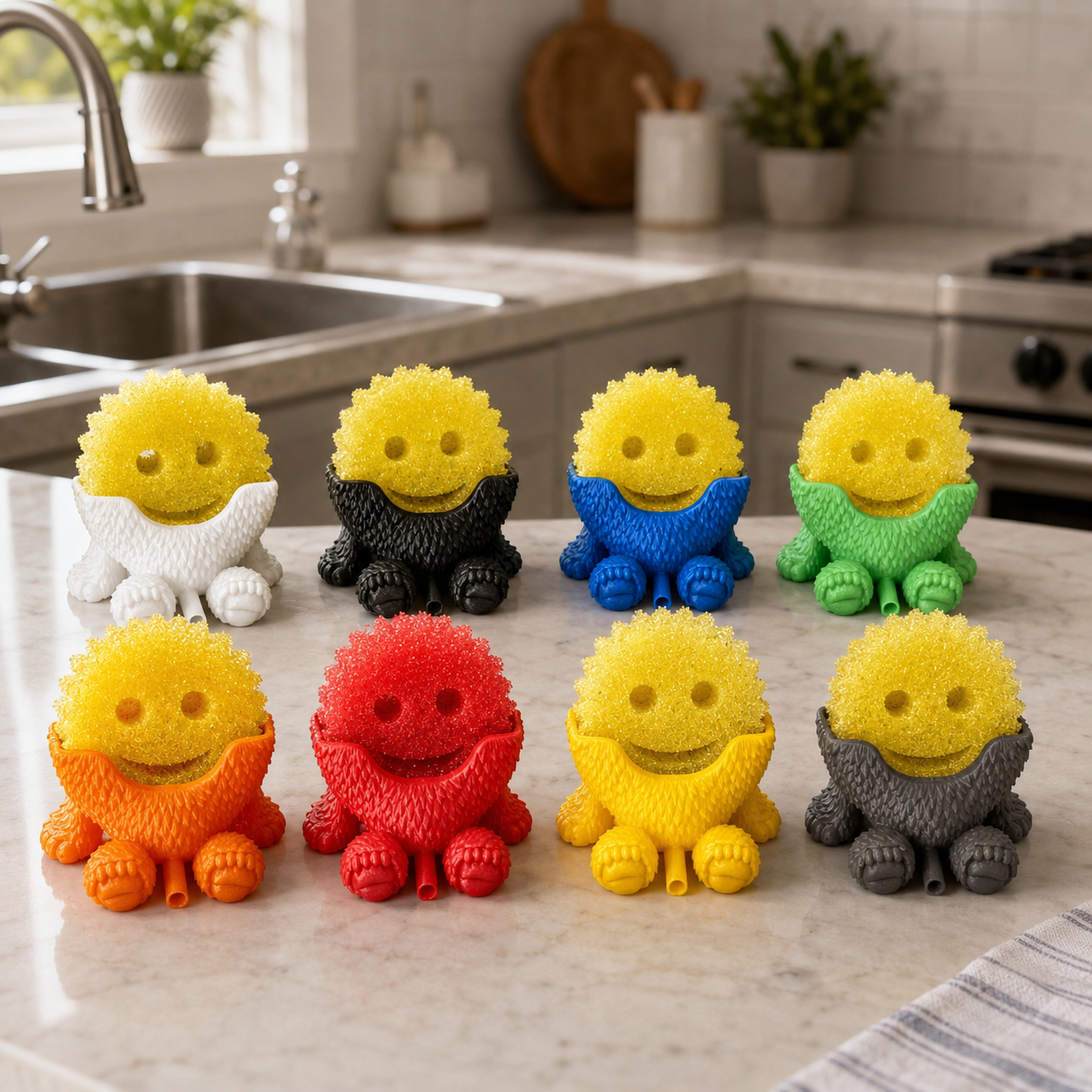 Bigfoot sponge holder for smiley scrub sponges, 3D printed kitchen sink organizer