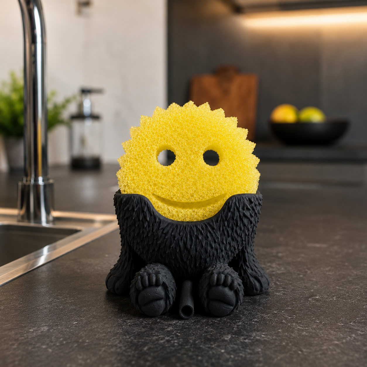 Decorative Bigfoot sponge holder for smiley scrub sponge kitchen organization