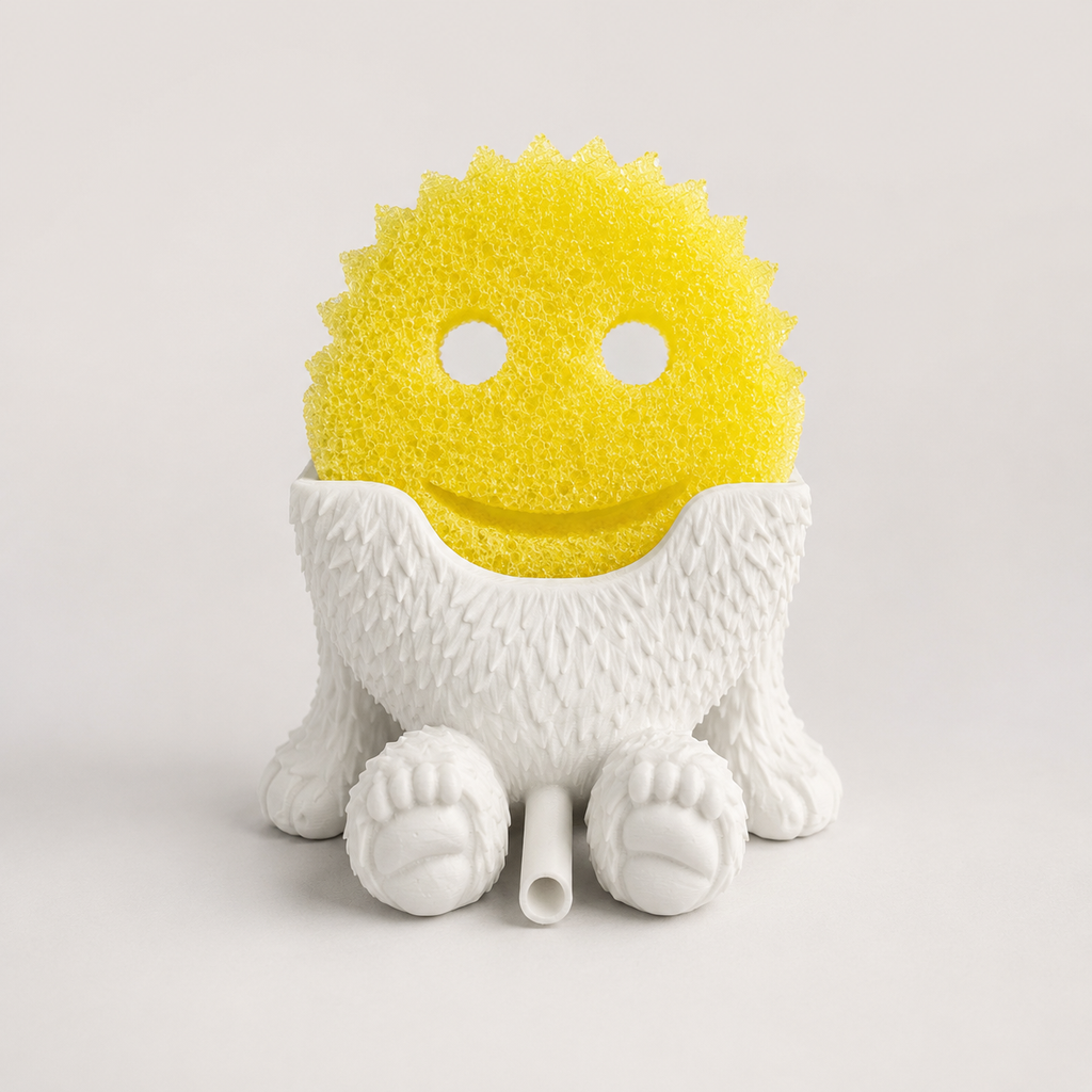 Novelty Bigfoot kitchen sink organizer for smiley scrub sponge storage