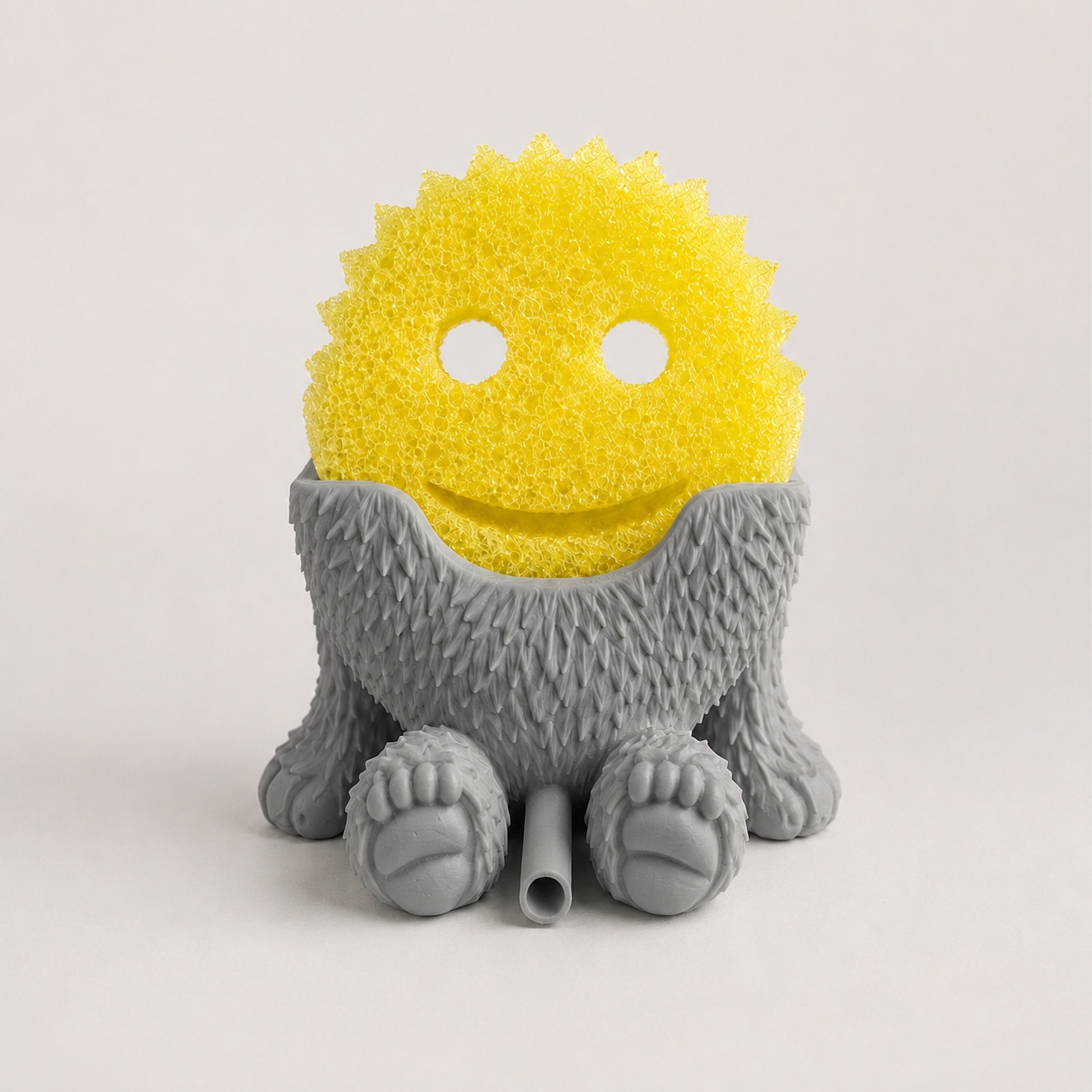Smiley scrub sponge holder with Bigfoot design for kitchen sink organization