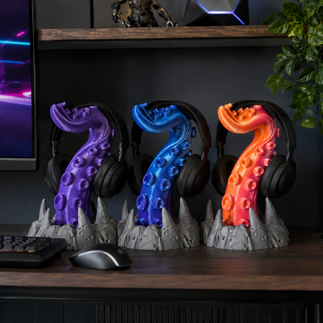 Gilded Rose octopus tentacle headphone stand with gray rock base