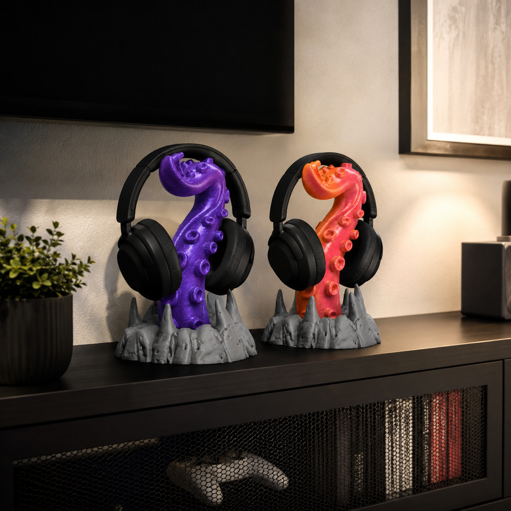 Three color options for Kraken Tentacle Headphone Stand with gray bases