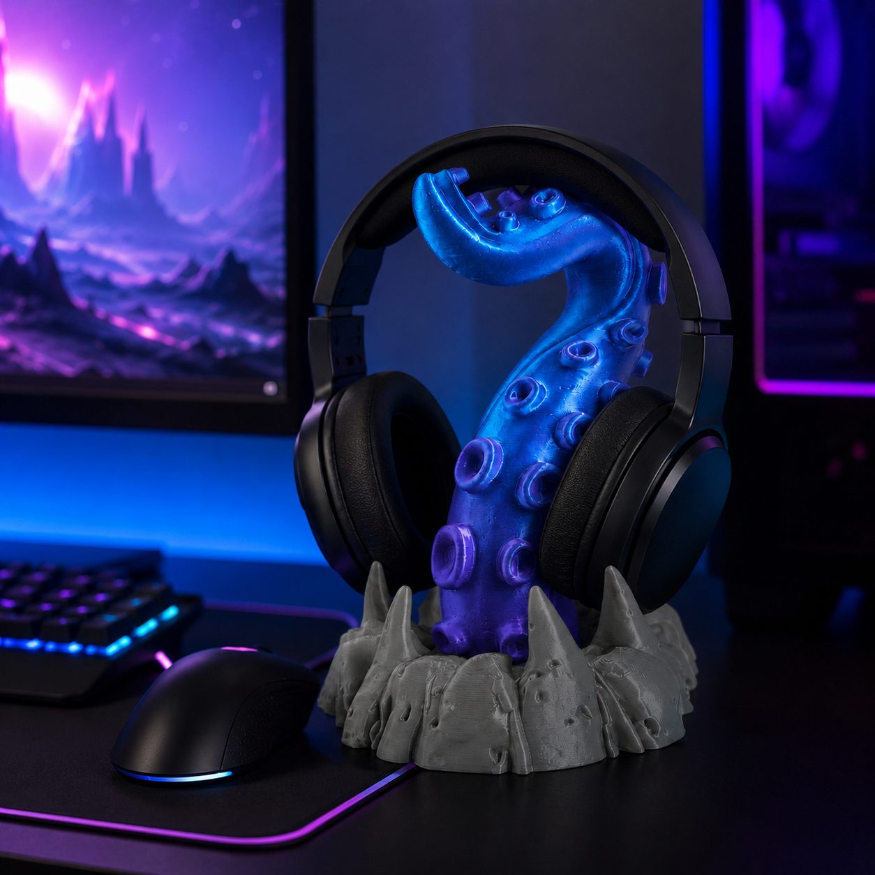 Unique 3D printed headphone stand with suction cup tentacle design