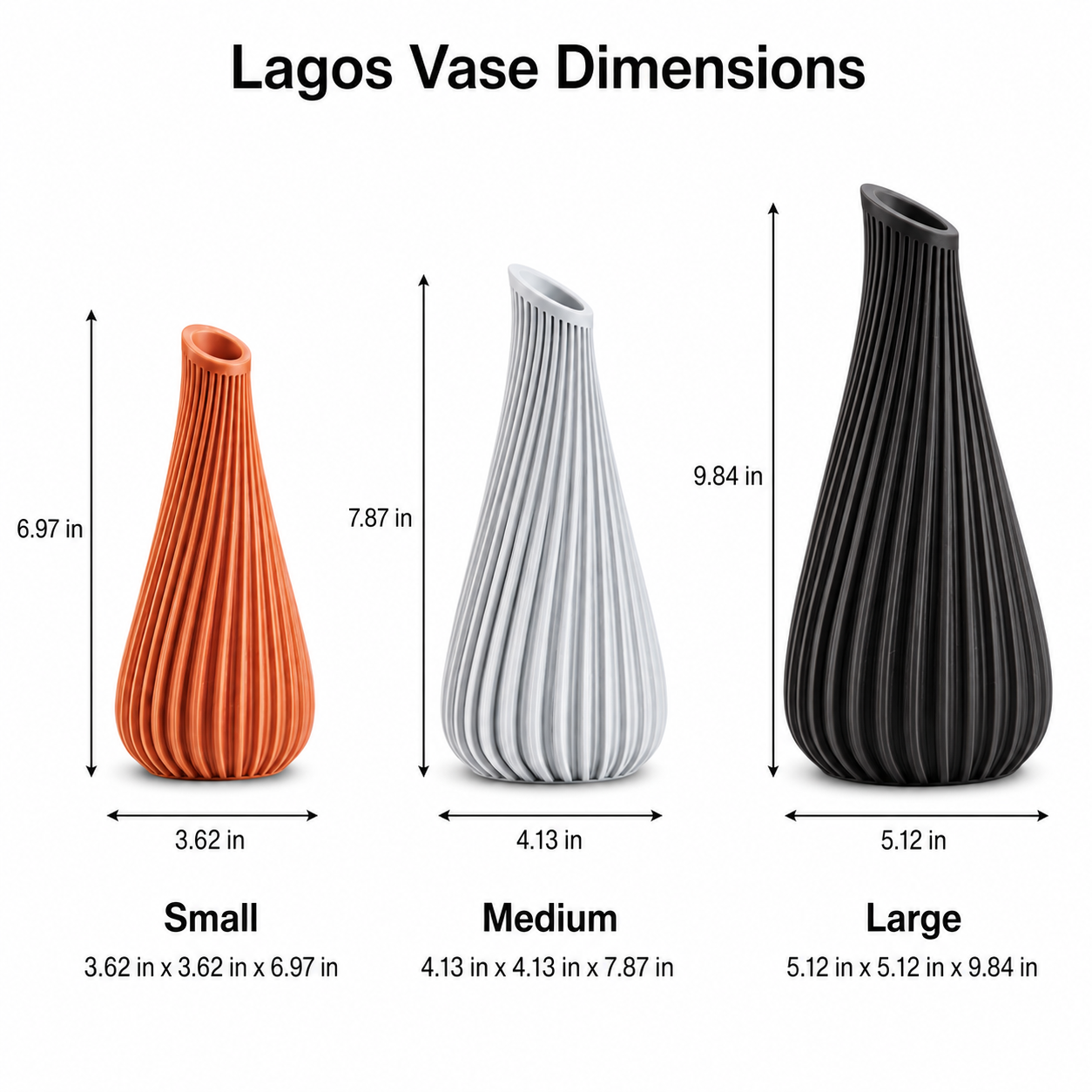 Modern Lagos 3D printed vase with sculptural ribbed texture for home decor