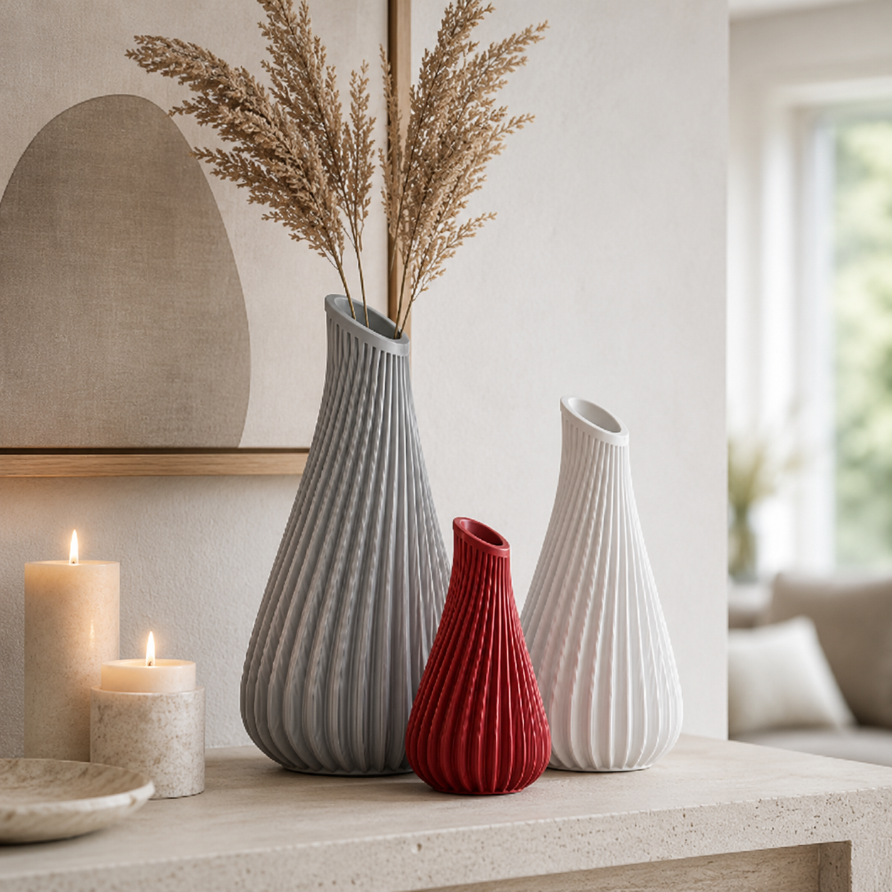 NAMVEXO Lagos ribbed decorative vase for dried flower arrangements and shelf styling