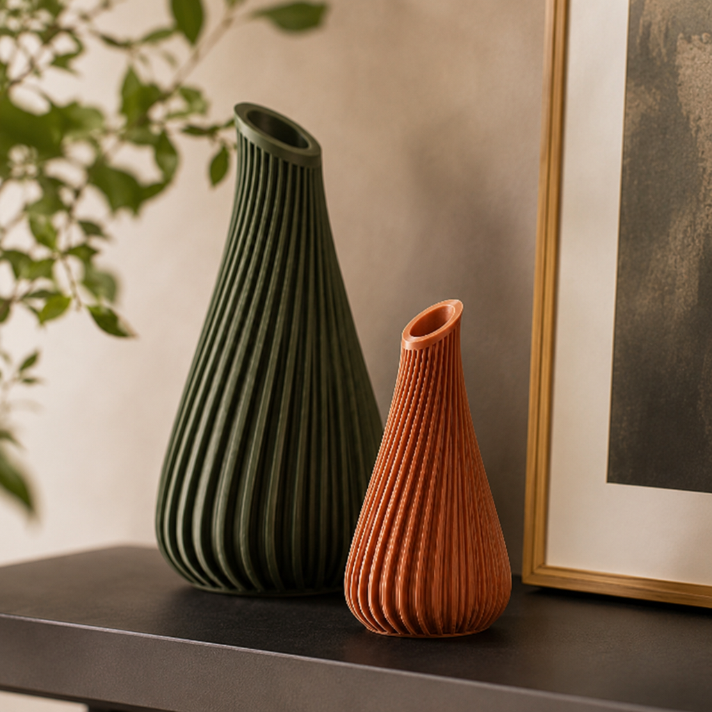 Lagos decorative vase for dried botanicals, modern ribbed 3D printed home accent