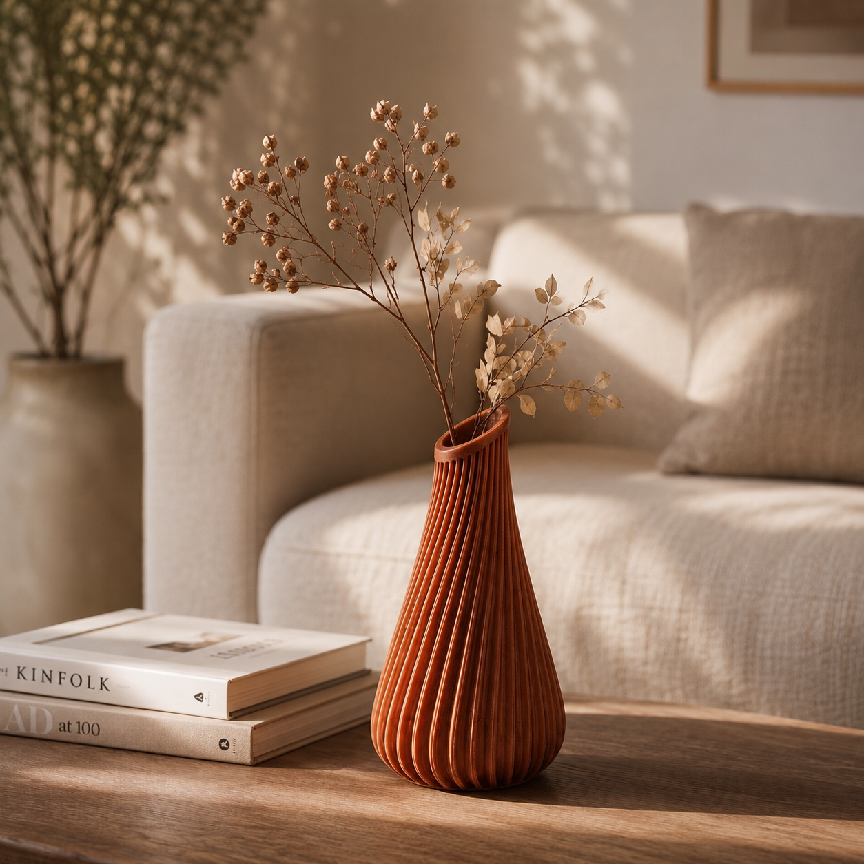 3D printed Lagos decorative vase, sculptural ribbed accent for living spaces