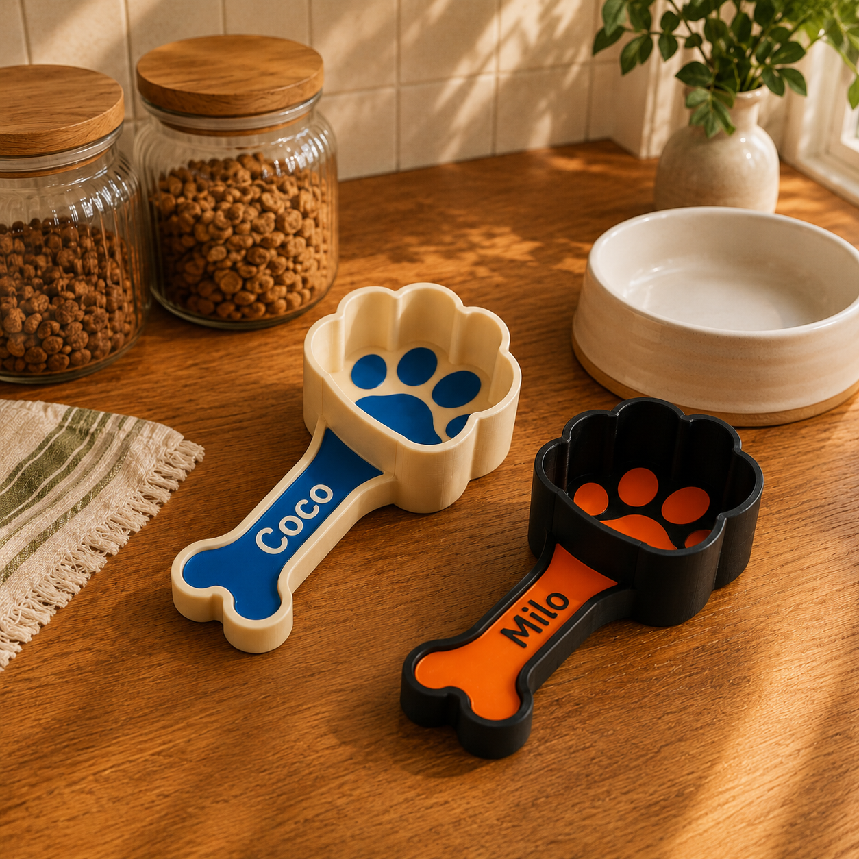 Custom paw print pet food scoop, personalized 3D printed feeding accessory