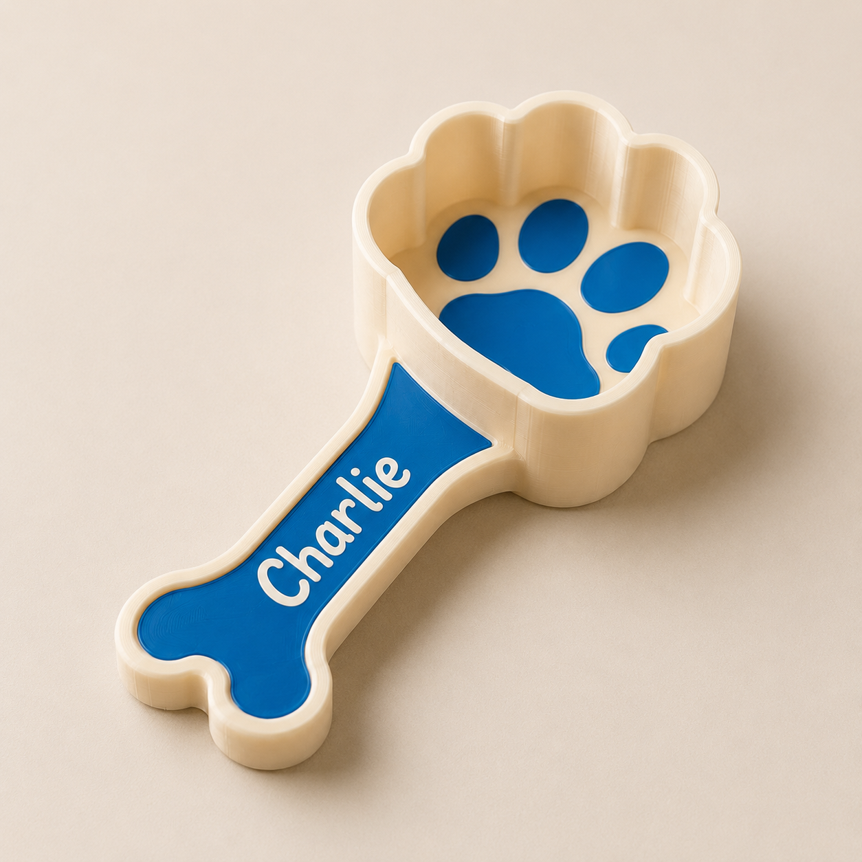 Personalized 3D printed pet food scoop with paw print design for dog or cat kibble