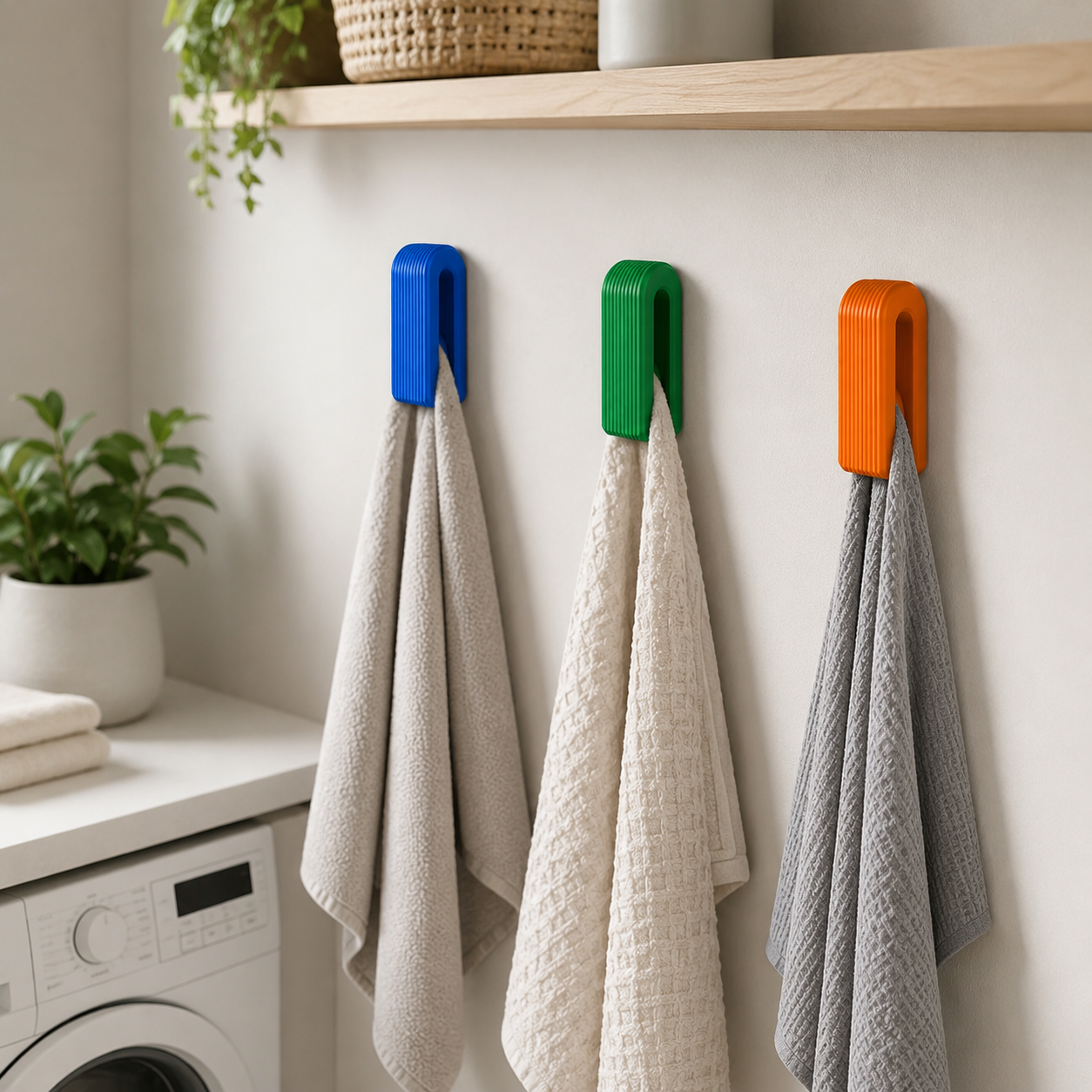 Green auto locking gravity towel hook ribbed wall mounted hanger