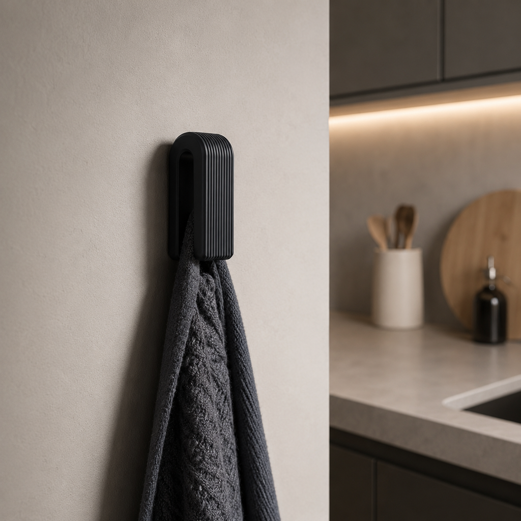 Red auto locking gravity towel hook ribbed wall mounted hanger