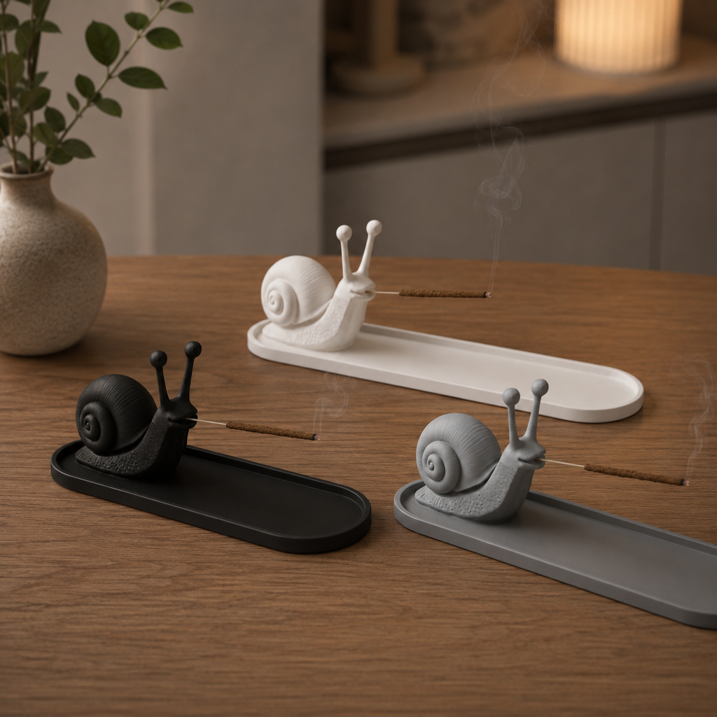 3D printed sculptural incense holder with ash catcher tray for modern home decor