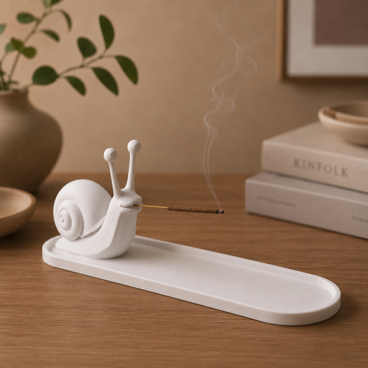 Modern 3D printed incense holder with integrated ash catcher for tabletop decor