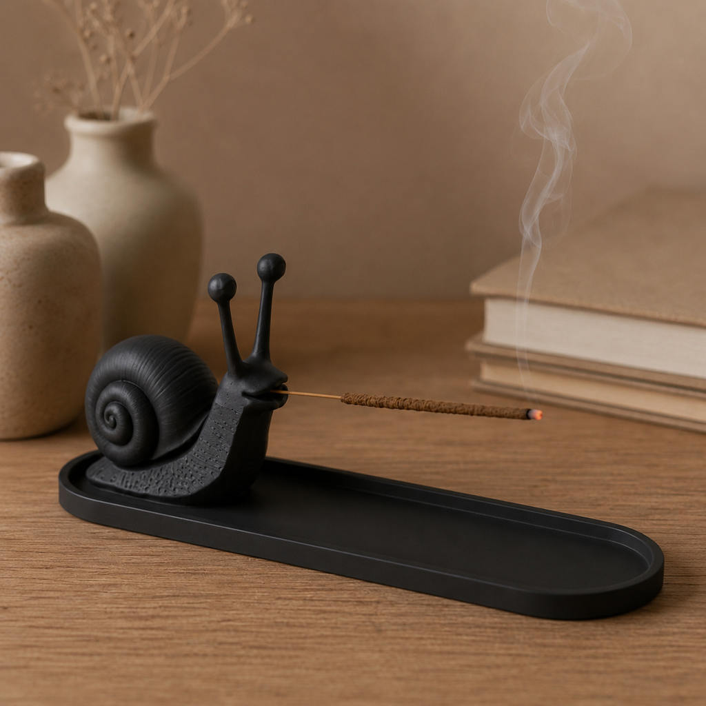 Sculptural incense burner holder and ash catching tray for meditation spaces