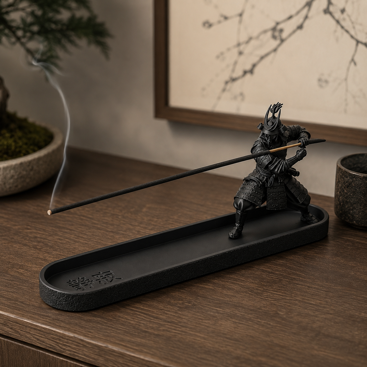 Modern incense stick stand and ash catcher, decorative 3D printed tabletop holder