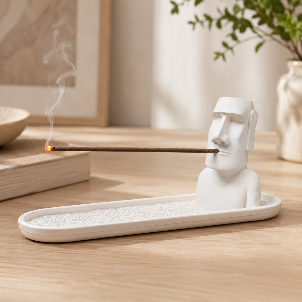 Decorative 3D printed incense stick holder with integrated ash catcher
