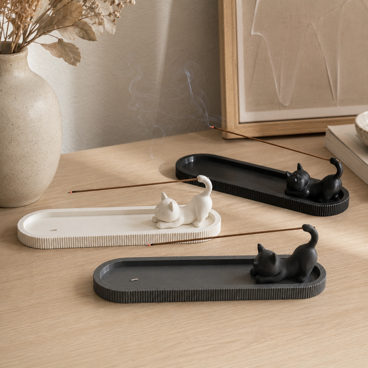 Sculptural incense holder and ash catcher tray for modern home fragrance decor