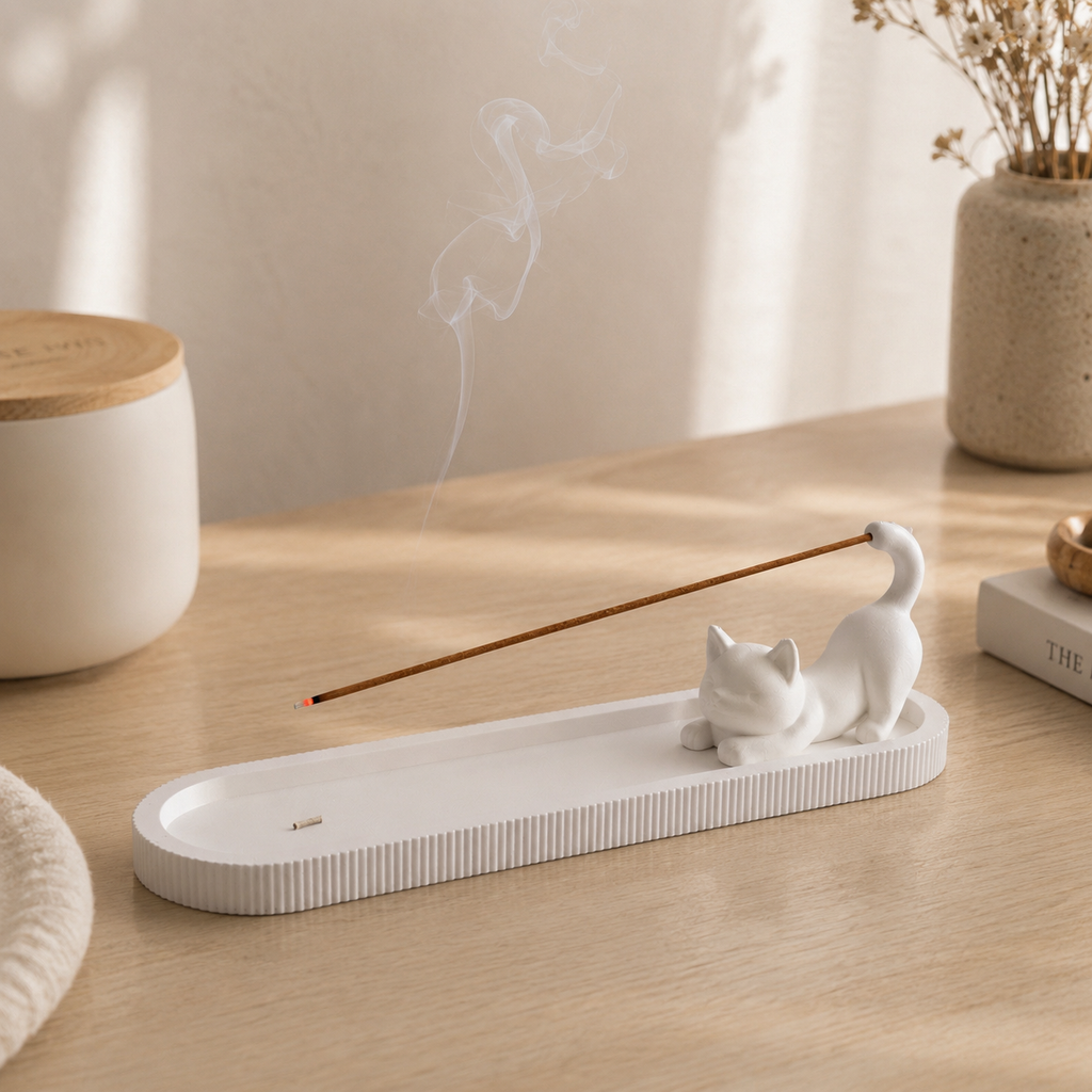 Modern decorative incense stick stand with ash catcher for tabletop use