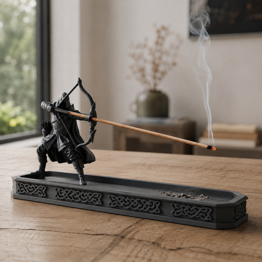 Modern 3D printed incense holder with ash catcher tray for tabletop home decor