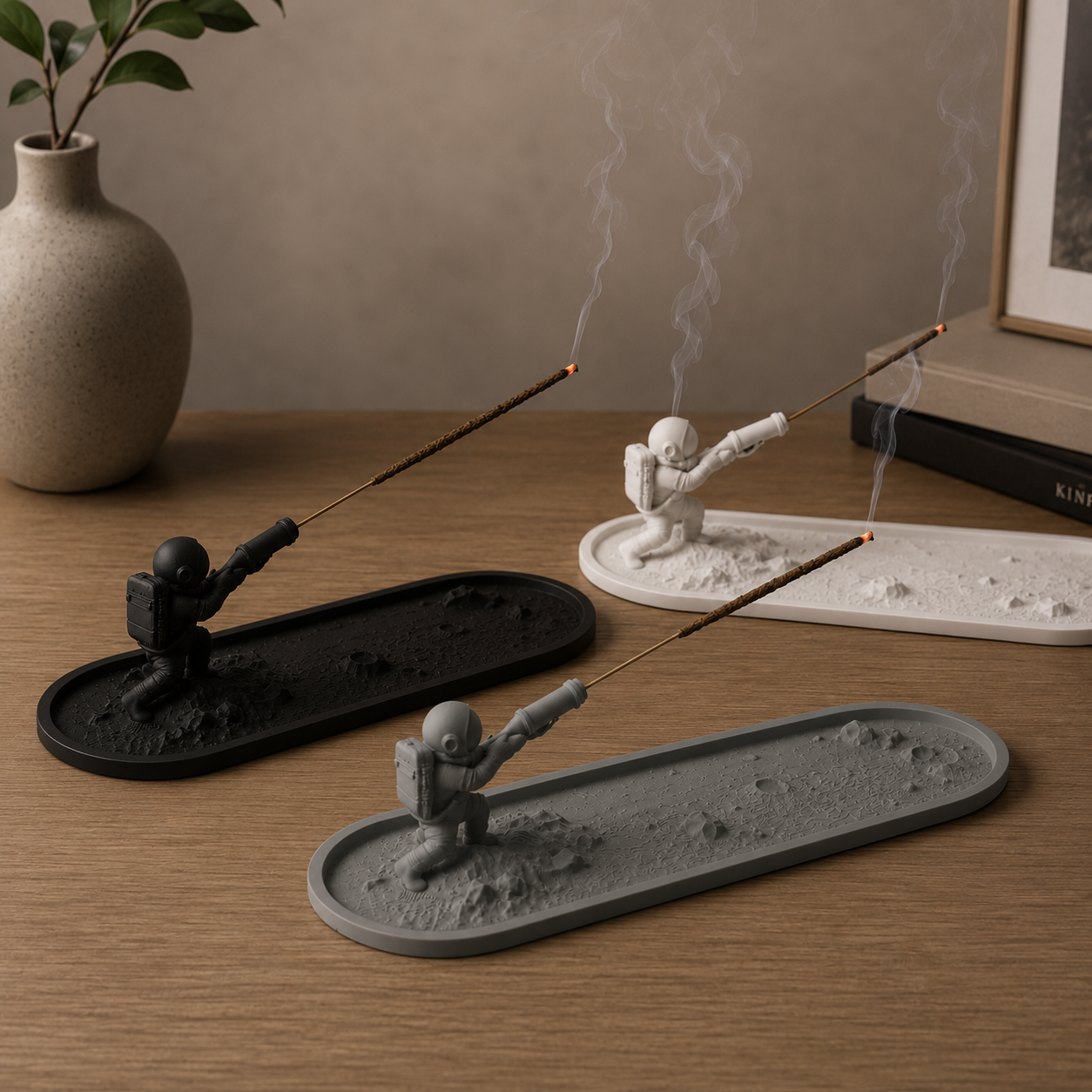 Decorative incense burner holder with ash tray, modern 3D printed home accent