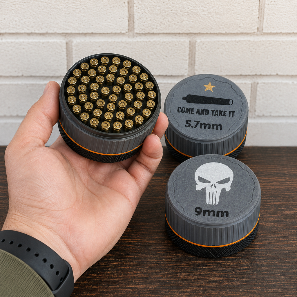 Stackable caliber-specific ammunition organizer with removable lid