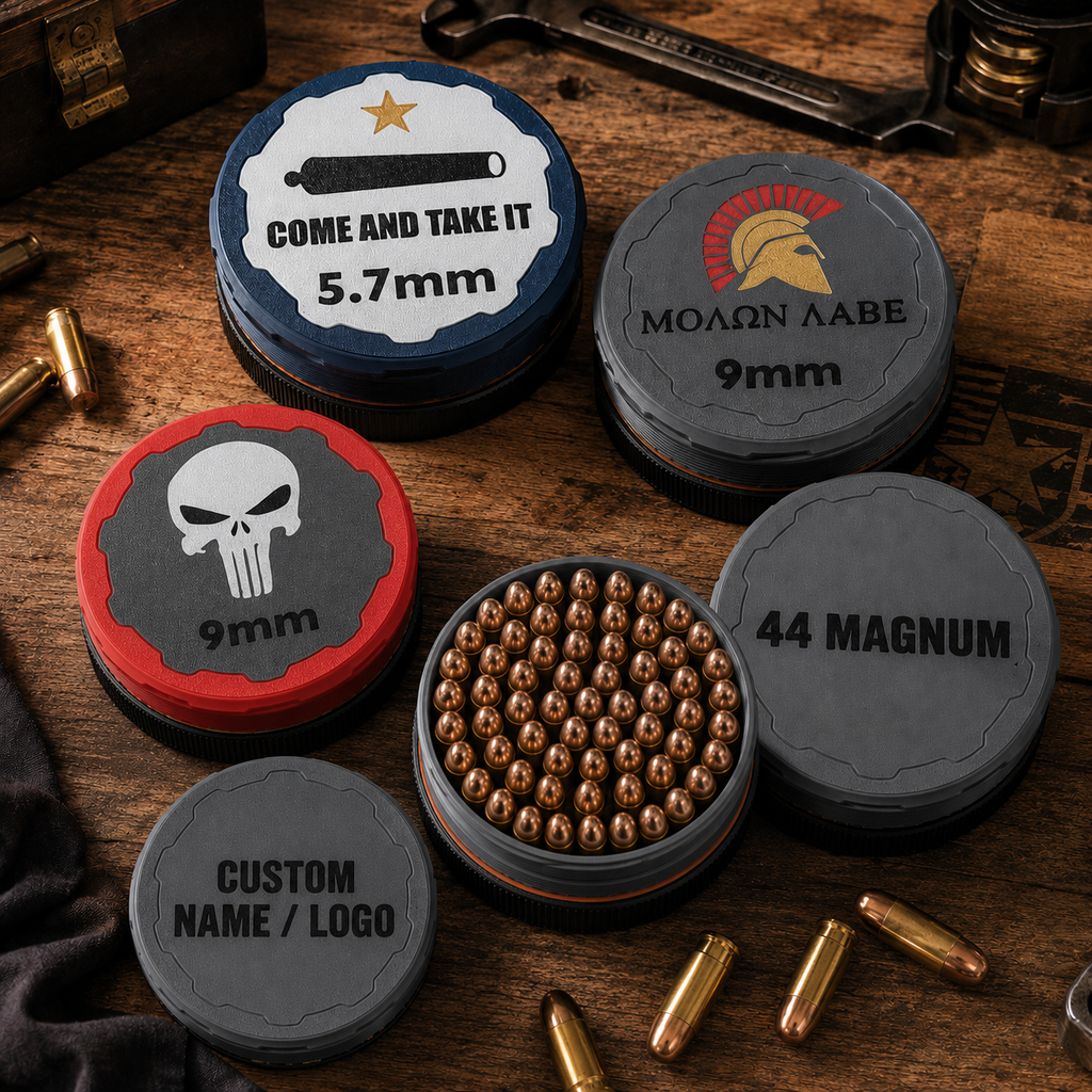Ribbed ammunition organizer for caliber-specific cartridge storage