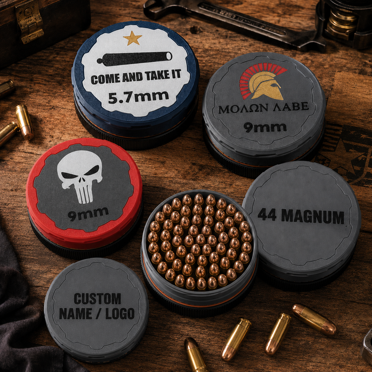 Ribbed ammunition organizer for caliber-specific cartridge storage