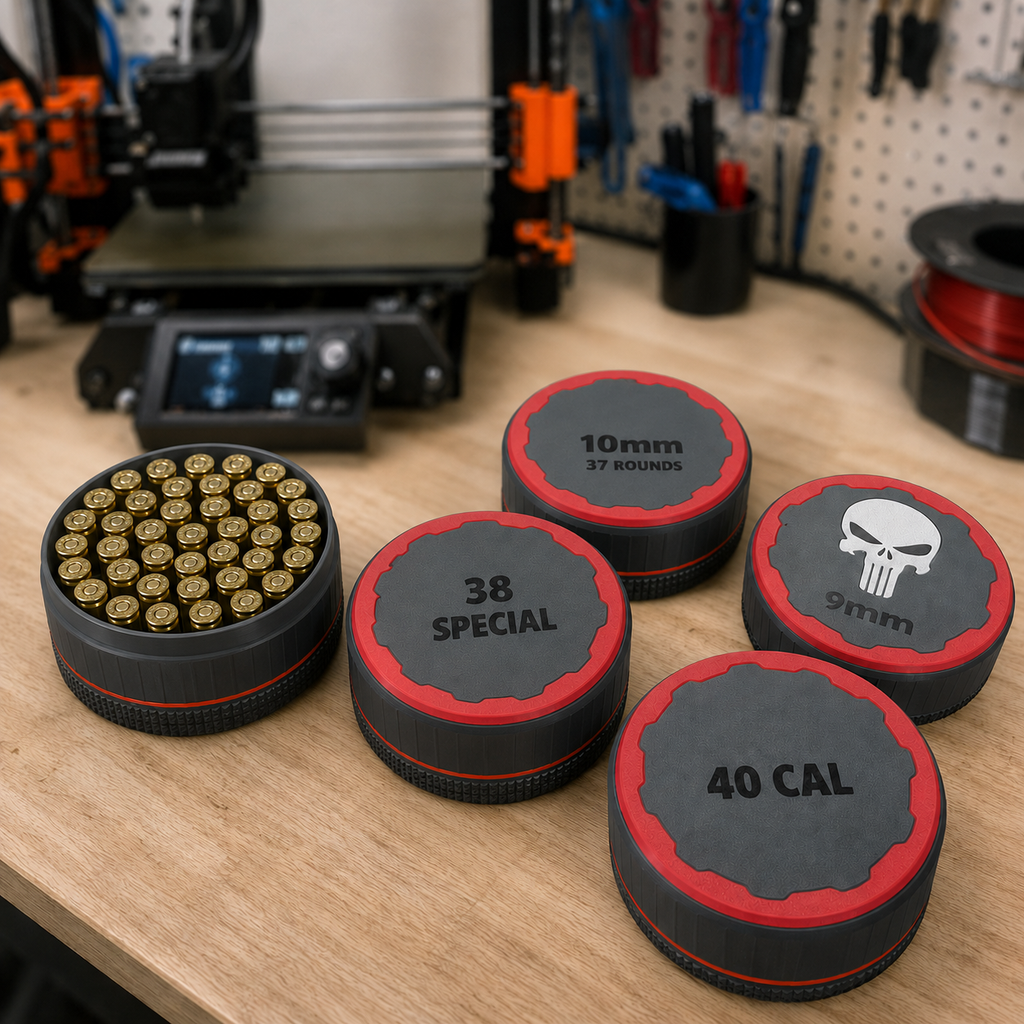 Caliber organizer showing structured round storage slots