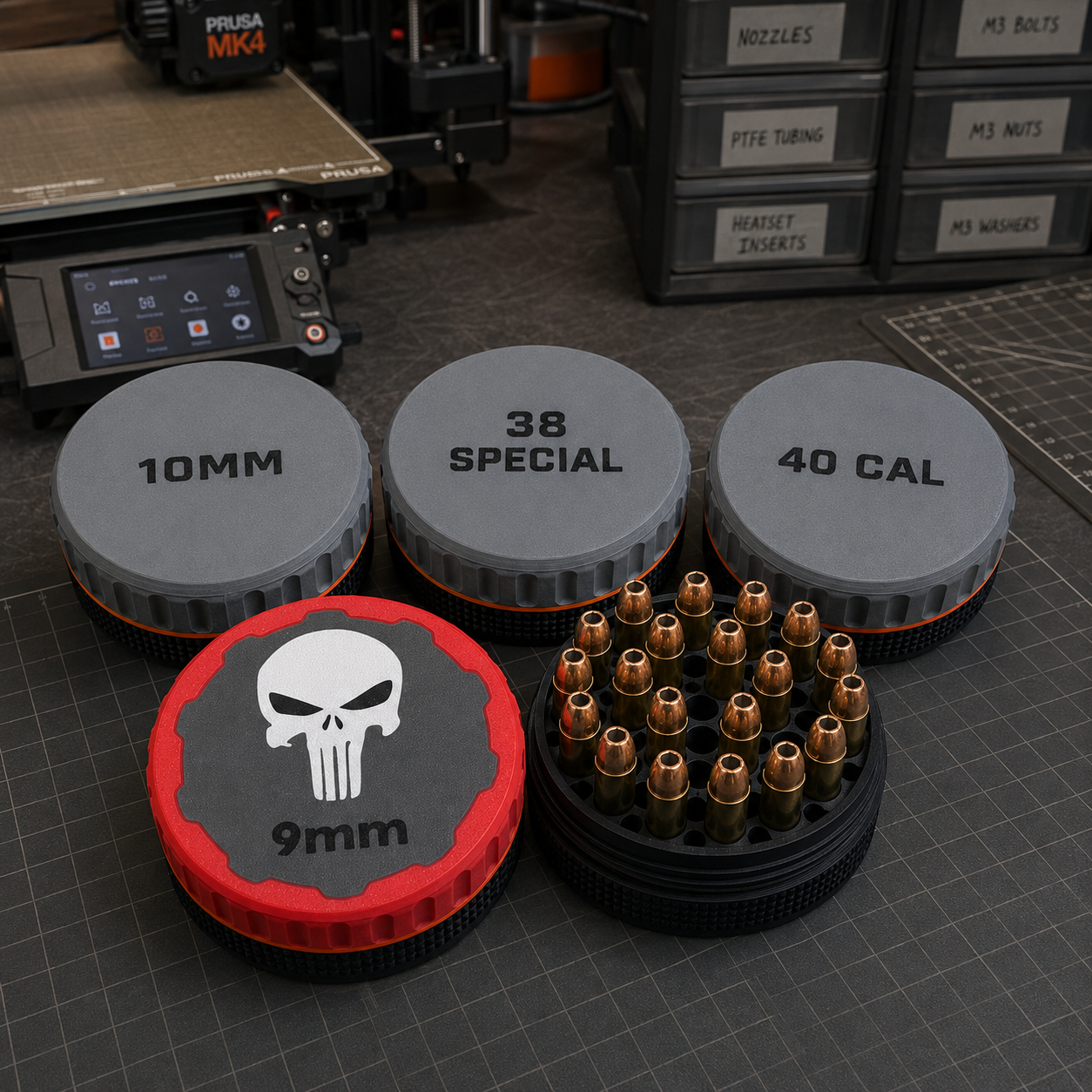 Ammunition organizer product detail with fitted slots