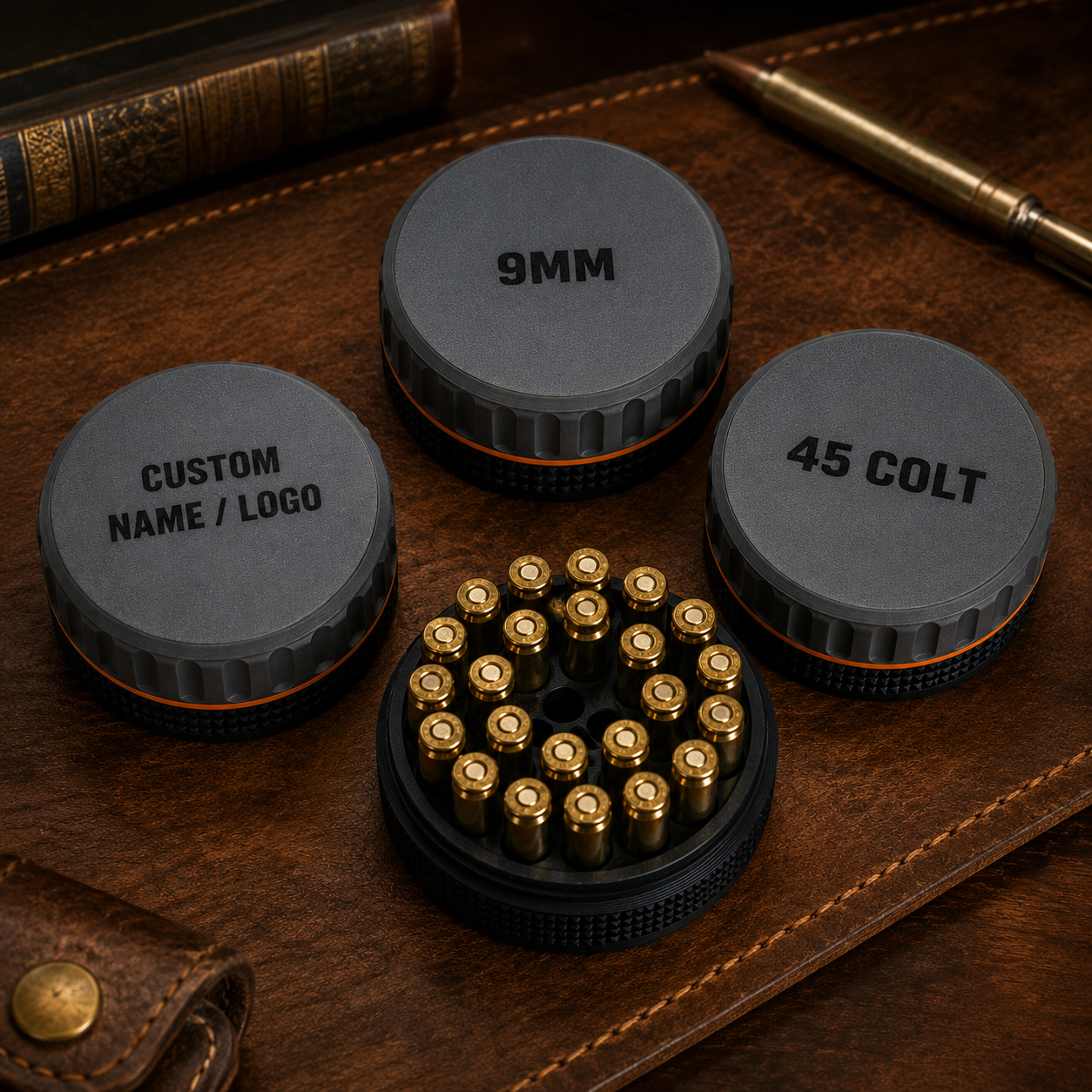 3D printed ammunition organizer with ribbed exterior texture