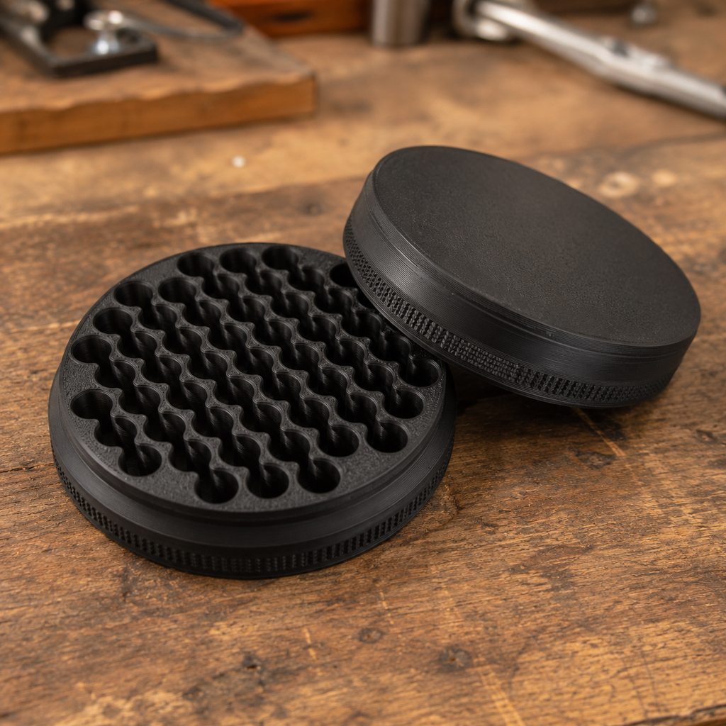 Stackable ammo organizer with a compact ribbed body