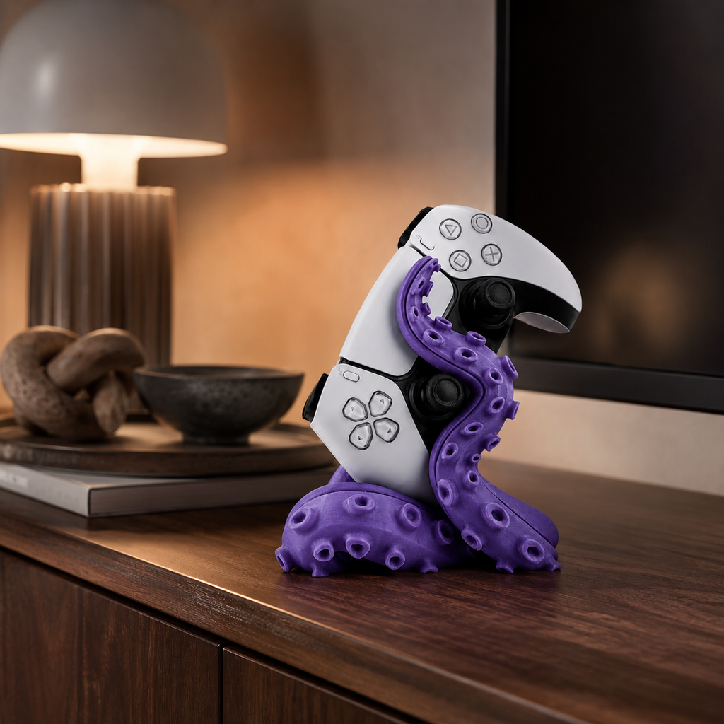 Decorative tentacle controller holder for PlayStation 5 gaming setup storage