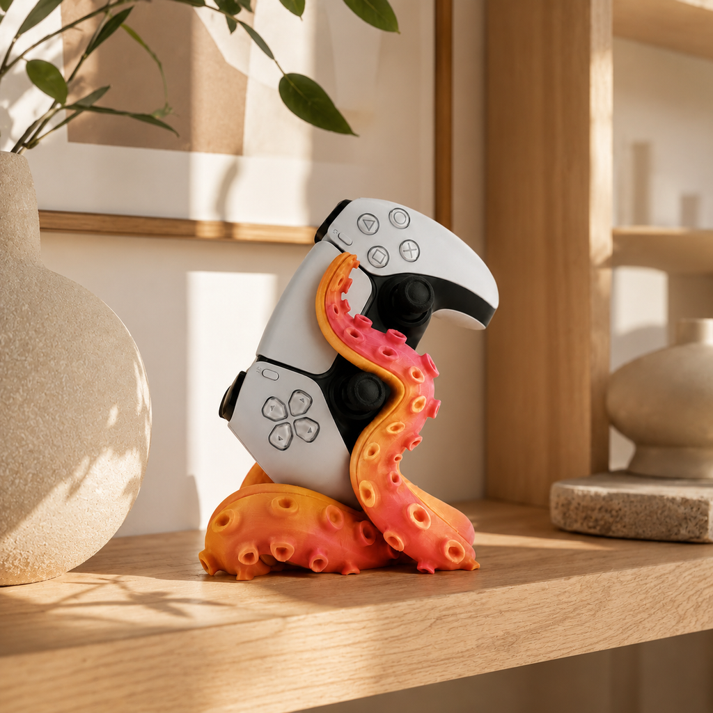 3D printed tentacle gamepad stand for PS5 controller desk organization
