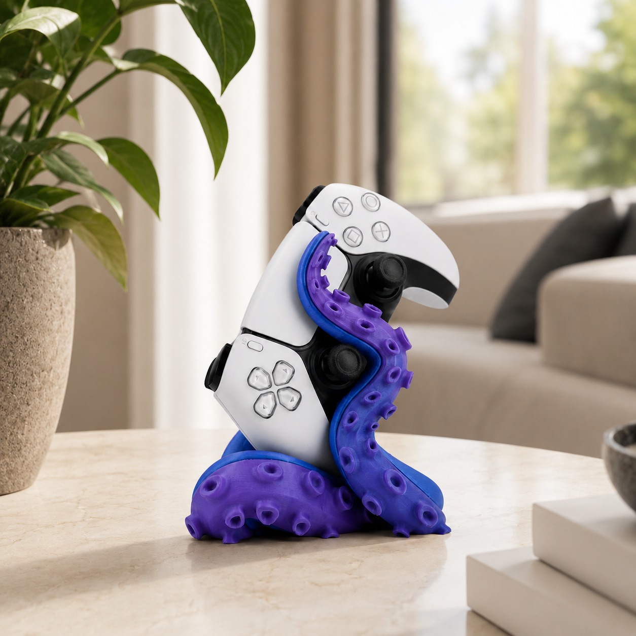 Tentacle gaming controller stand for PS5 display, storage, and desk organization